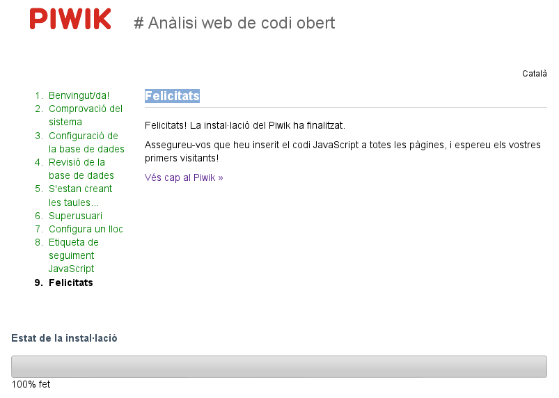 Felicitats fi de la Instal·lació