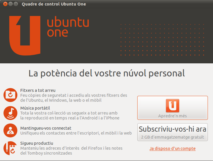 Quadre de control de l'Ubuntu One