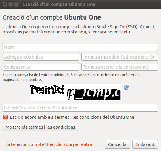 Creació dùn compte Ubuntu One