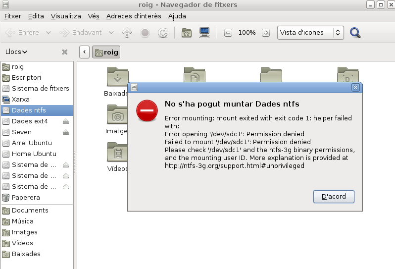 Error al muntar un USB amb el sistema de fitxers ntfs Error al muntar un USB amb el sistema de fitxers ntfs